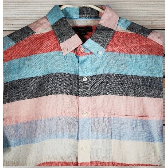 Club Room Men SZ L Button Up Casual Multicolor Short Sleeve Shirt Pit to Pit‎ 24 - Picture 3 of 7